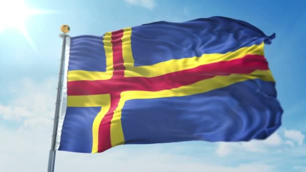 Aland Islands Flag Seamless Looping Rendering Video Includes Isolated Green — Stock Video
