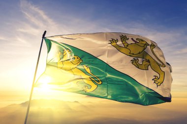 Thurgau Kanton İsviçre bayrağı Tekstil Kumaş kumaş üst gündoğumu sis sis üzerinde sallayarak