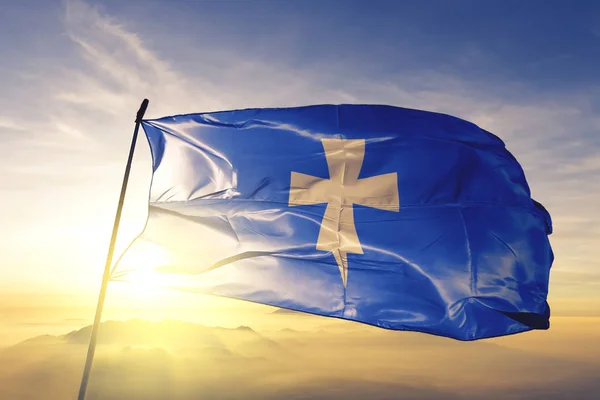 Rogaland Provincie Van Noorwegen Vlag Doek Textielweefsel Zwaaien Bovenste Zonsopgang — Stockfoto