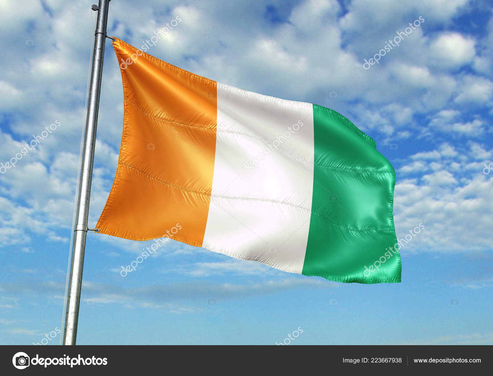 Ivory Coast Flag Isolated Realistic Wave Flag Of Ivory Coast