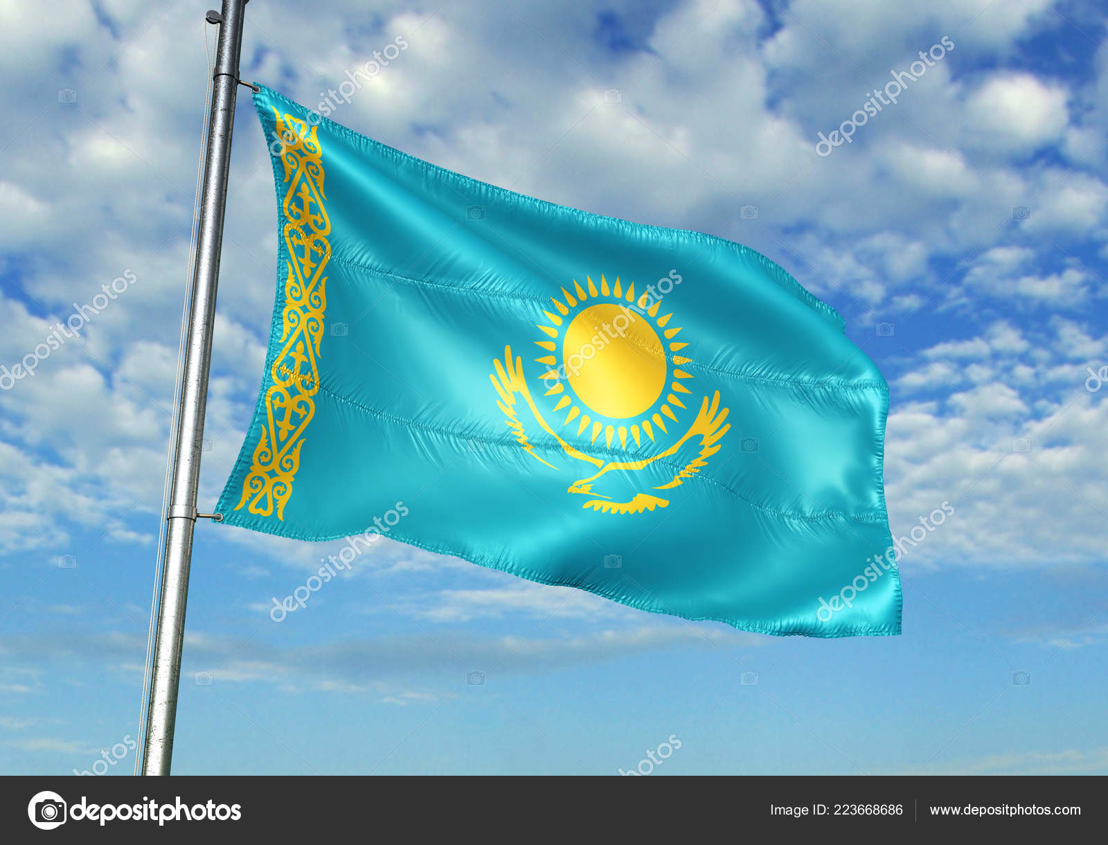 Flagge 4K Kasachstan auf realistischem, sehr detailliertem Stoff