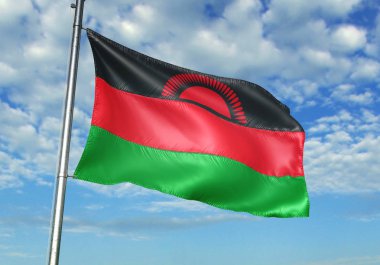 Malavi bayrak bayrak direği üzerinde gökyüzü arka plan gerçekçi 3d çizim üzerinde sallayarak