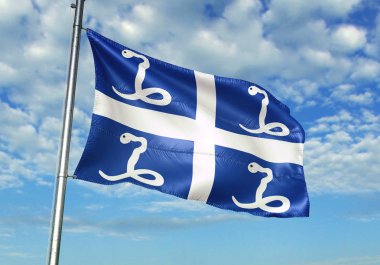 Martinique bayrak bayrak direği üzerinde gökyüzü arka plan gerçekçi 3d çizim üzerinde sallayarak