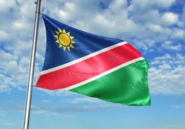 Namibya bayrak bayrak direği üzerinde gökyüzü arka plan gerçekçi 3d çizim üzerinde sallayarak