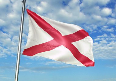 Kuzey İrlanda Saint Patricks Saltire bayrak bayrak direği üzerinde gökyüzü arka plan gerçekçi 3d çizim üzerinde sallayarak