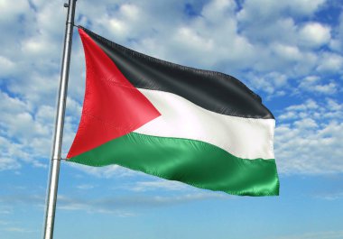 Palestine bayrak bayrak direği üzerinde gökyüzü arka plan gerçekçi 3d çizim üzerinde sallayarak