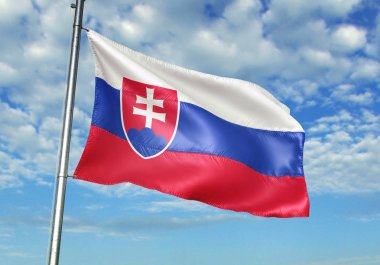 Slovakya bayrak bayrak direği üzerinde gökyüzü arka plan gerçekçi 3d çizim üzerinde sallayarak