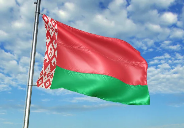 Belarus Flag Waving Flagpole Sky Background Realistic Illustration — Stock Photo, Image