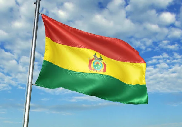 Bandera Bolivia Ondeando Asta Bandera Con Cielo Sobre Fondo Ilustración — Foto de Stock