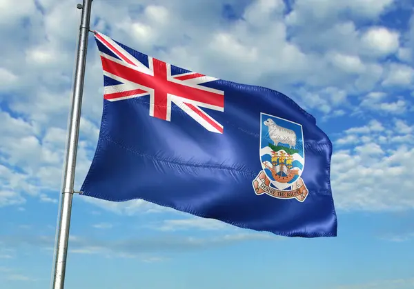 Bandera Las Islas Malvinas Ondeando Sobre Asta Bandera Con Cielo — Foto de Stock