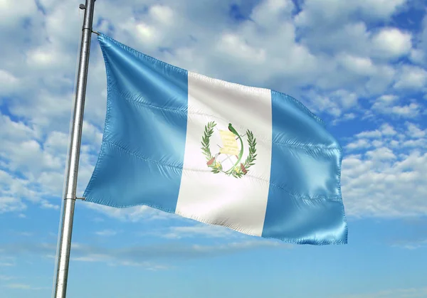 Flaga Gwatemali Maszt Nieba Tle Realistyczne Ilustracje — Zdjęcie stockowe