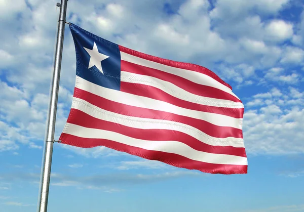 Liberia Vlag Zwaaien Vlaggenmast Met Sky Achtergrond Realistische Illustratie — Stockfoto