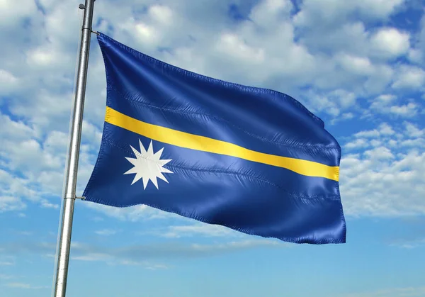 Flaga Nauru Maszt Nieba Tle Realistyczne Ilustracje — Zdjęcie stockowe