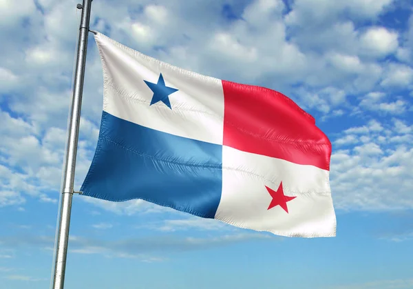 Panama Mávání Vlajkami Stožár Oblohou Pozadí Realistické Ilustrace — Stock fotografie
