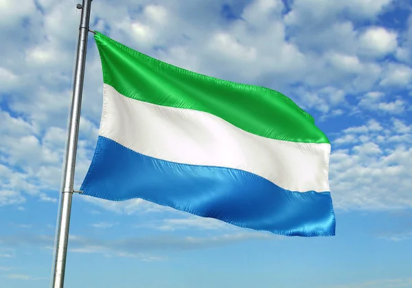 Sierra Leone Flag Waving Flagpole Sky Background Realistic Illustration — Stock Photo, Image