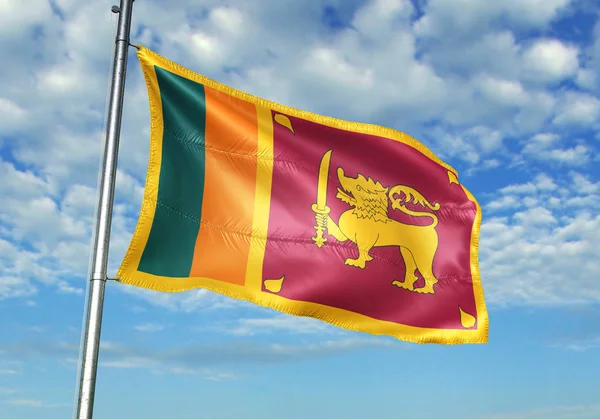 Bandeira Sri Lanka Acenando Mastro Com Céu Fundo Ilustração Realista — Fotografia de Stock