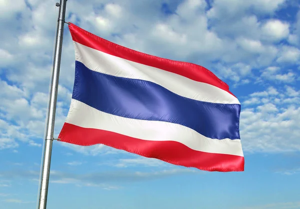 Thaiföld Zászló Integet Zászlórúd Háttérben Valósághű Illusztráció — Stock Fotó