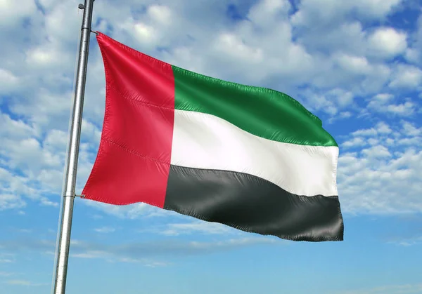 Bandera Los Emiratos Árabes Unidos Ondeando Sobre Asta Bandera Con — Foto de Stock