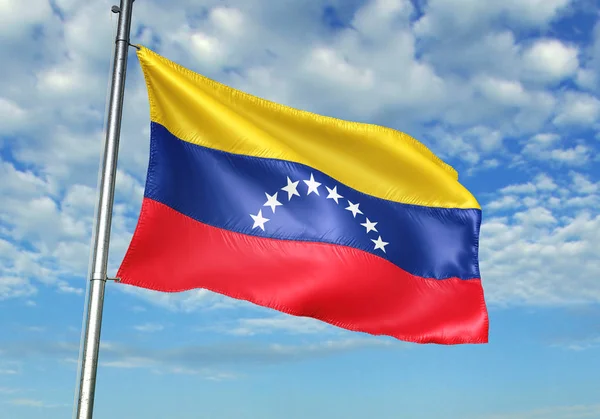 Flaga Wenezueli Maszt Nieba Tle Realistyczne Ilustracje — Zdjęcie stockowe