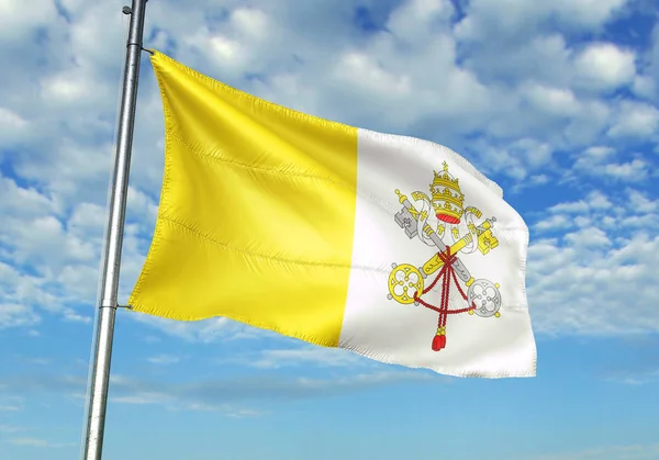 Flaga Watykanu Maszt Nieba Tle Realistyczne Ilustracje — Zdjęcie stockowe