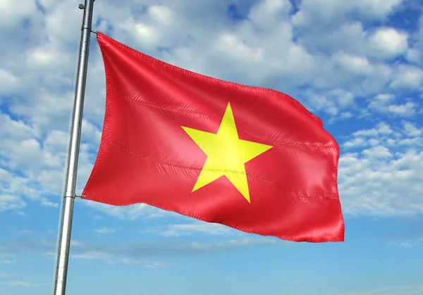 Vietnam Flagge Weht Auf Fahnenmast Mit Himmel Auf Hintergrund Realistische — Stockfoto