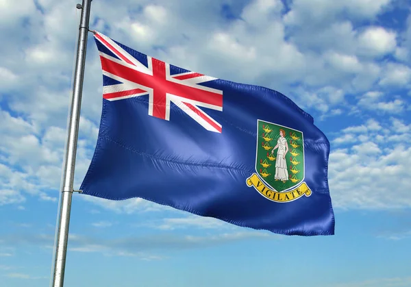 Virgin Islands UK British flag waving on flagpole with sky on background realistic 3d illustration