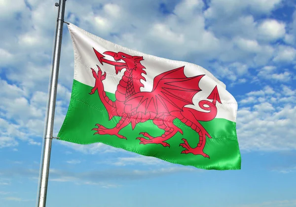 Bandeira Gales Acenando Mastro Com Céu Fundo Ilustração Realista — Fotografia de Stock