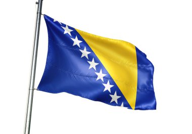 Bosna-Hersek Bosna bayrağı sallayarak beyaz arka plan üzerinde gerçekçi 3d illüstrasyon izole 