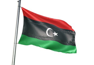 Libya bayrağı sallayarak beyaz arka plan üzerinde gerçekçi 3d illüstrasyon izole Libya 