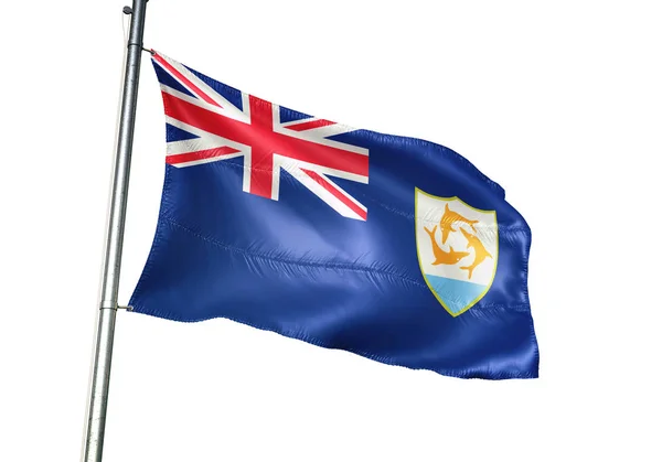Anguilla Anguillian Flag Waving Isolated White Background Realistic Illustration — Stock Photo, Image