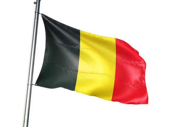 Bandera Belga Bélgica Ondeando Aislada Sobre Fondo Blanco Ilustración Realista — Foto de Stock