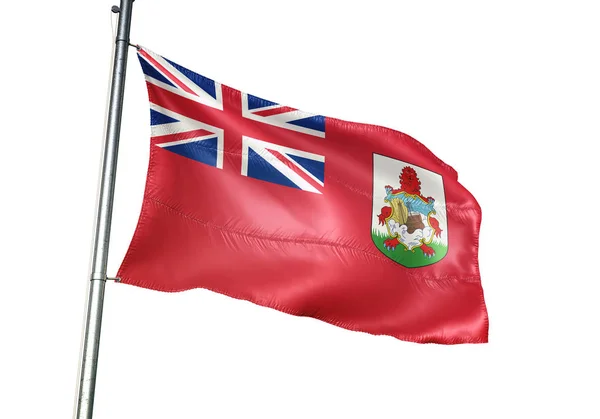 Bermuda Bermudai Zászlót Lengetve Elszigetelt Fehér Háttér Valósághű Illusztráció — Stock Fotó
