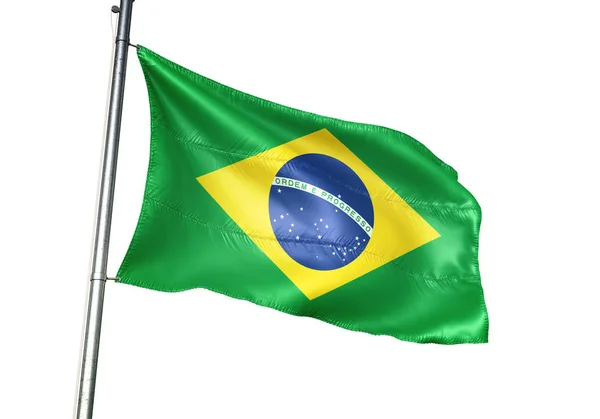Brazília Brazil Zászló Integet Elszigetelt Fehér Háttér Valósághű Illusztráció — Stock Fotó