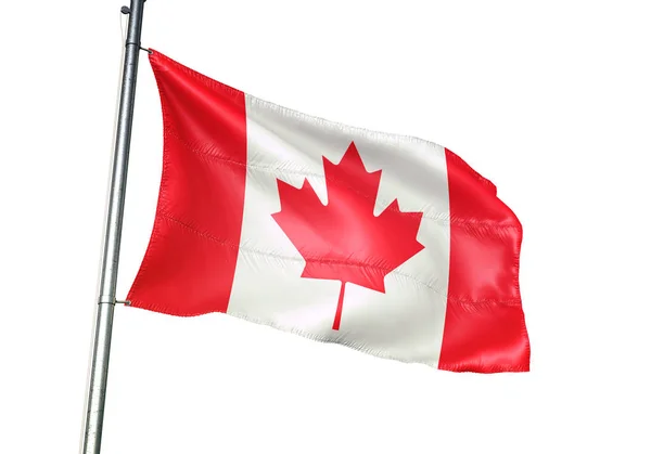 Bandera Canadiense Ondeando Aislada Sobre Fondo Blanco Ilustración Realista — Foto de Stock