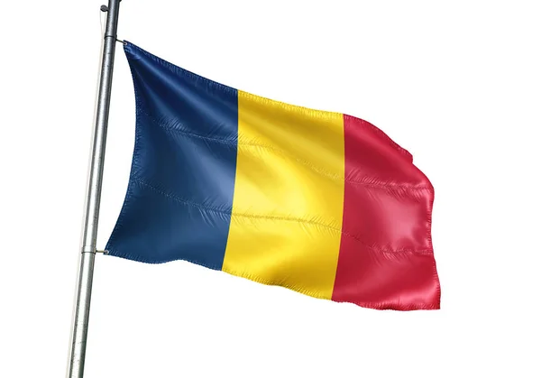 Tsjaad Tsjadische Vlag Wapperend Geïsoleerd Een Witte Achtergrond Realistische Illustratie — Stockfoto