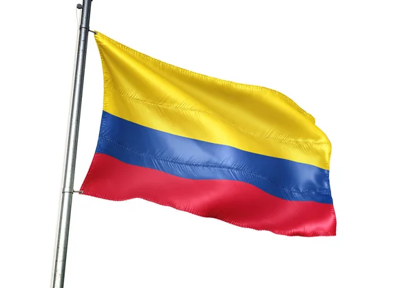 Kolumbie Které Kolumbijská Vlajka Mávání Izolovaných Bílém Pozadí Realistické Ilustrace — Stock fotografie