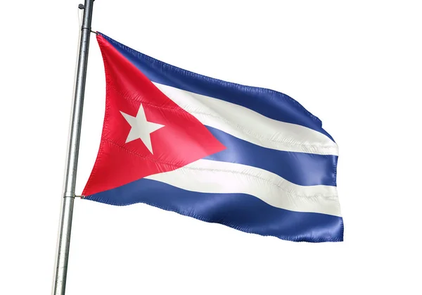 Cuba Cubaanse Vlag Wapperend Geïsoleerd Een Witte Achtergrond Realistische Illustratie — Stockfoto