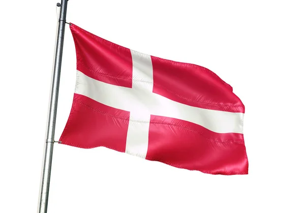 Denemarken Deense Vlag Wapperend Geïsoleerd Een Witte Achtergrond Realistische Illustratie — Stockfoto