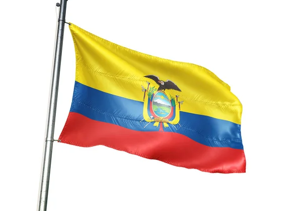 Ecuador Ecuadori Zászlót Lengetve Elszigetelt Fehér Háttér Valósághű Illusztráció — Stock Fotó