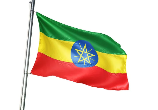 Etiopía Bandera Etíope Ondeando Aislado Sobre Fondo Blanco Ilustración Realista — Foto de Stock