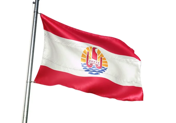 Franska Polynesien Polynesiska Flagga Vajande Isolerad Vit Bakgrund Realistisk Illustration — Stockfoto