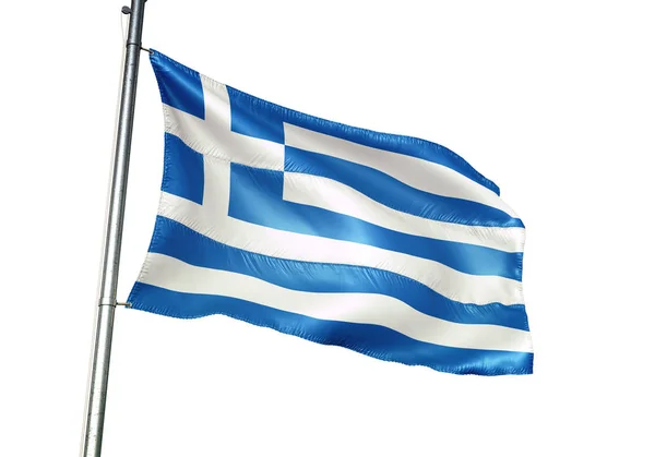 Greece Greek Flag Waving Isolated White Background Realistic Illustration — Stock Photo, Image