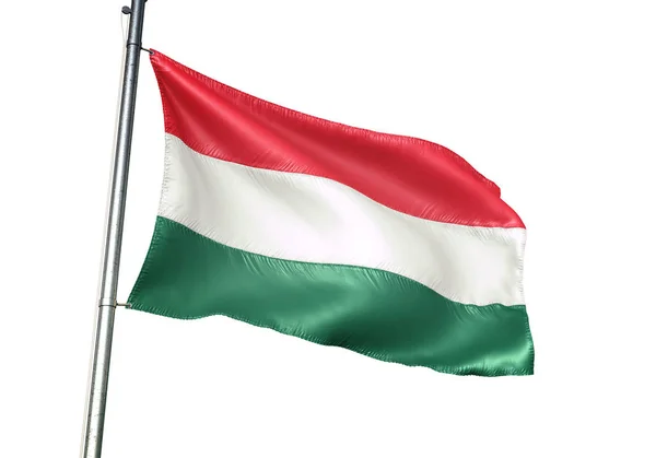 Magyarország Magyar Zászló Integet Elszigetelt Fehér Háttér Valósághű Illusztráció — Stock Fotó