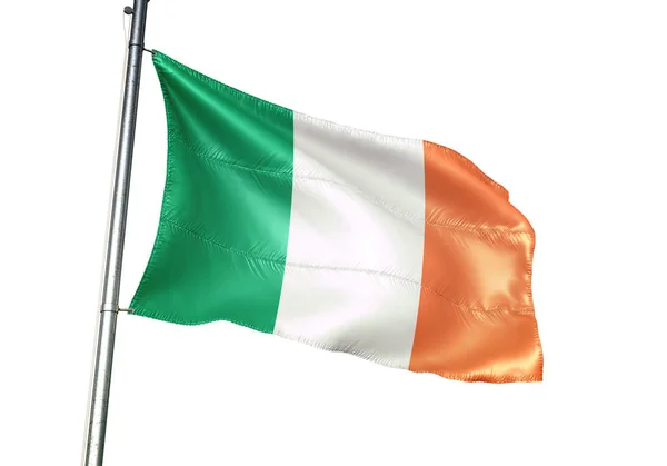 Irland Irländska Flaggan Vajande Isolerad Vit Bakgrund Realistisk Illustration — Stockfoto