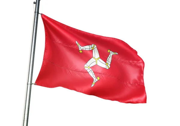Νήσος Του Mann Manx Σημαία Κυματίζει Απομονώνονται Λευκό Φόντο Ρεαλιστική — Φωτογραφία Αρχείου