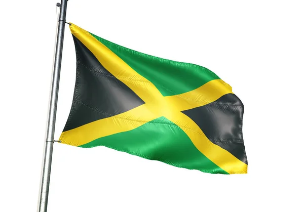 Jamaica Jamaican Flag Waving Isolated White Background Realistic Illustration — Stock Photo, Image
