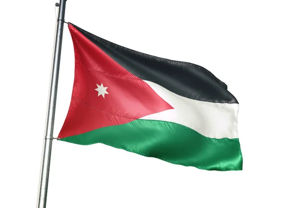 Jordanië Jordaanse Vlag Wapperend Geïsoleerd Een Witte Achtergrond Realistische Illustratie — Stockfoto