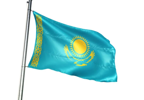 Kazakhstan Kazakh Flag Waving Isolated White Background Realistic Illustration — Stock Photo, Image