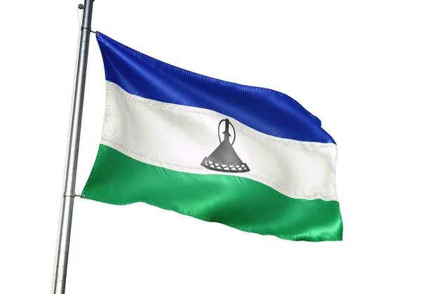 Lesotho Mosotho Basotho Flag Waving Isolated White Background Realistic Illustration — Stock Photo, Image