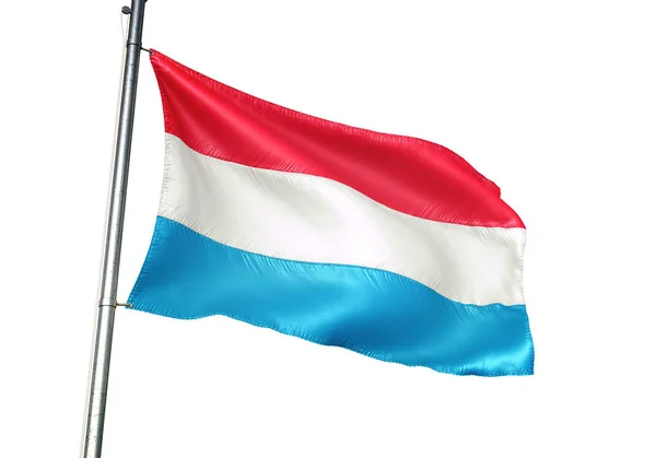 Lucembursko Lucemburska Vlajka Mávání Izolovaných Bílém Pozadí Realistické Ilustrace — Stock fotografie